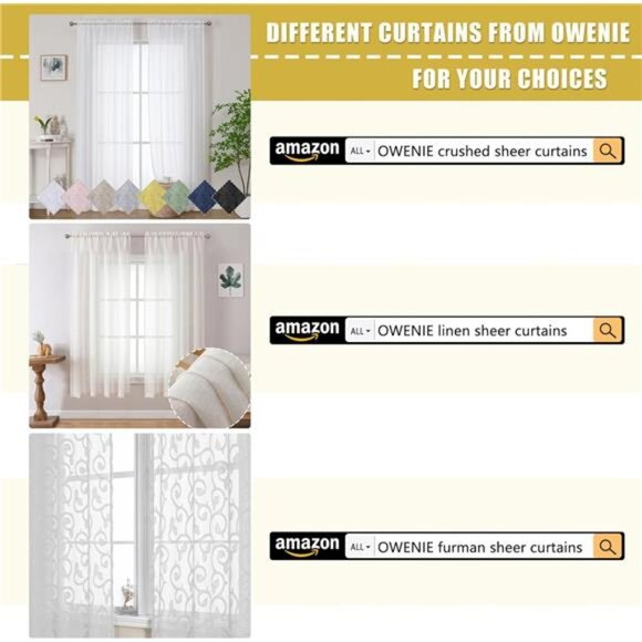 Sheer White Curtains, Sheer Curtains 84 inches Long 2 Panels Set, Rod Pocket - Picture 5 of 7